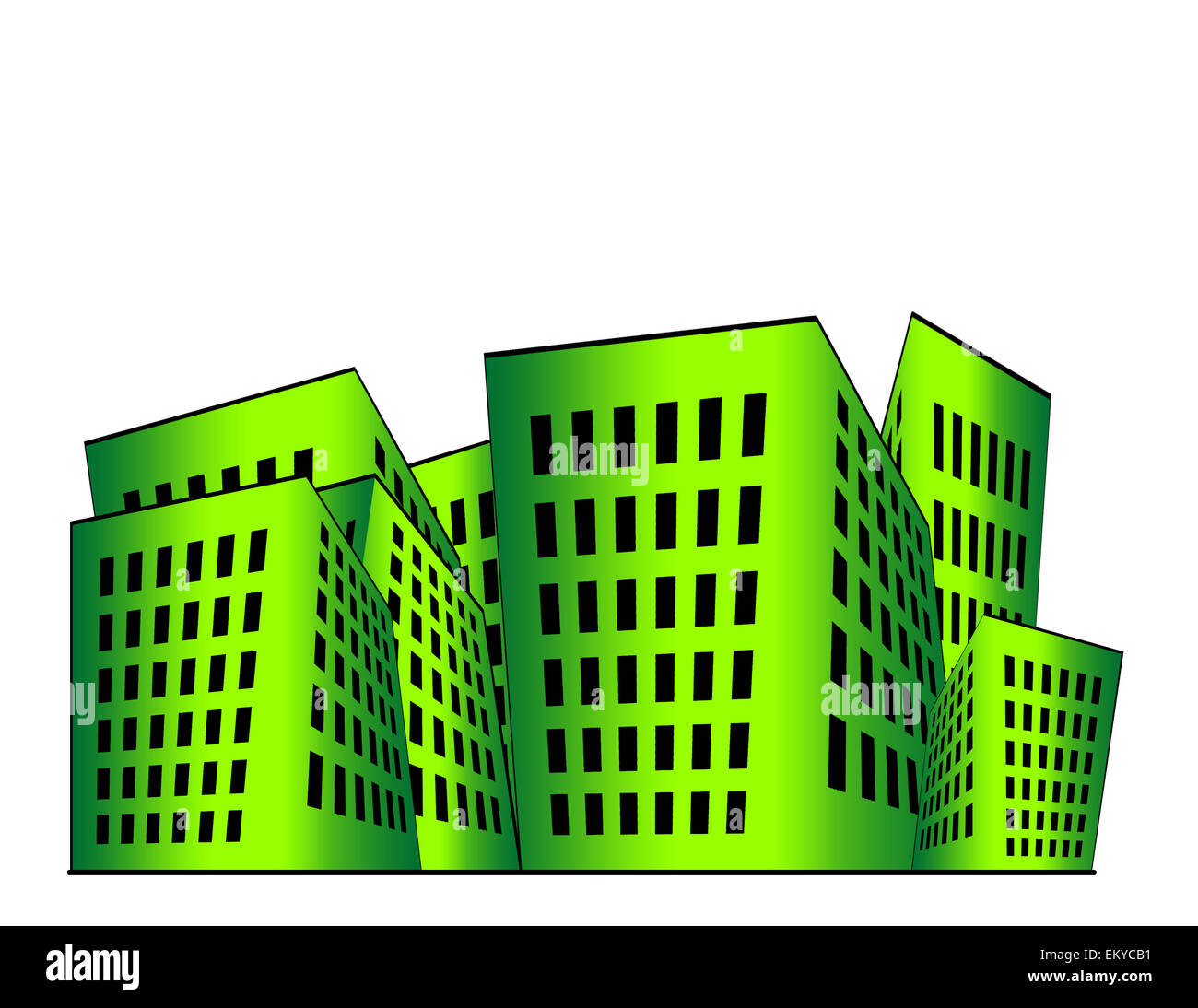 Building illustration in green gradient with white space. Stock Photo