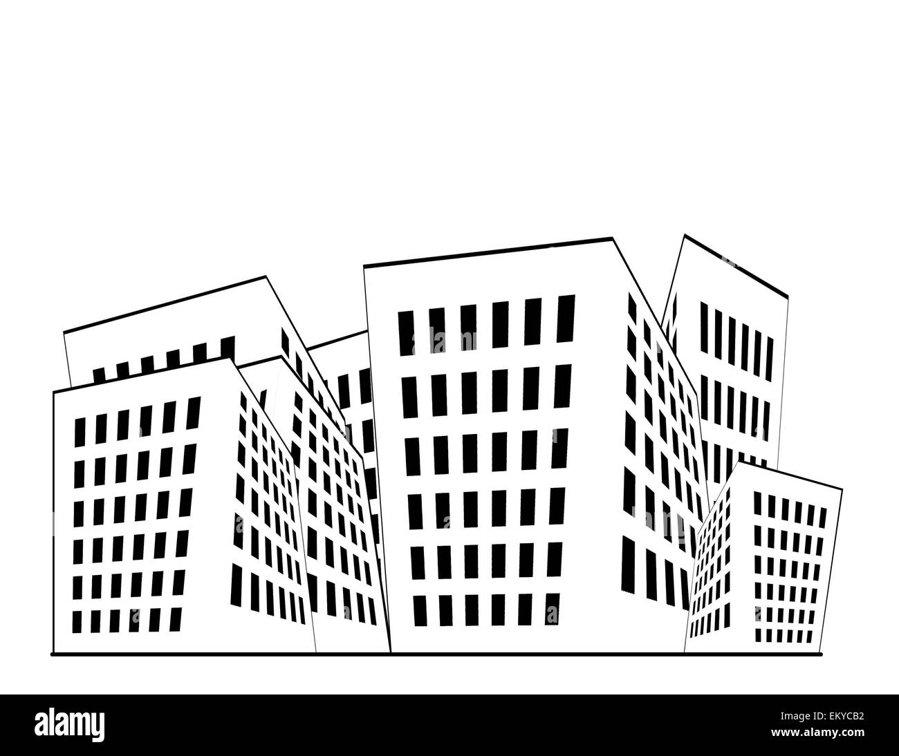Building illustration in black and white with white space above. Stock Photo