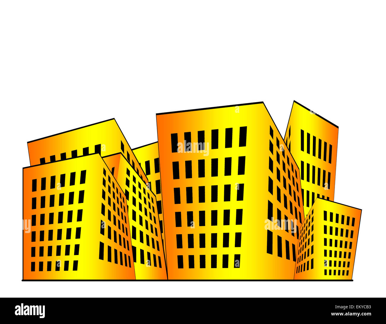Building illustration in orange and yellow gradient with white space above. Stock Photo