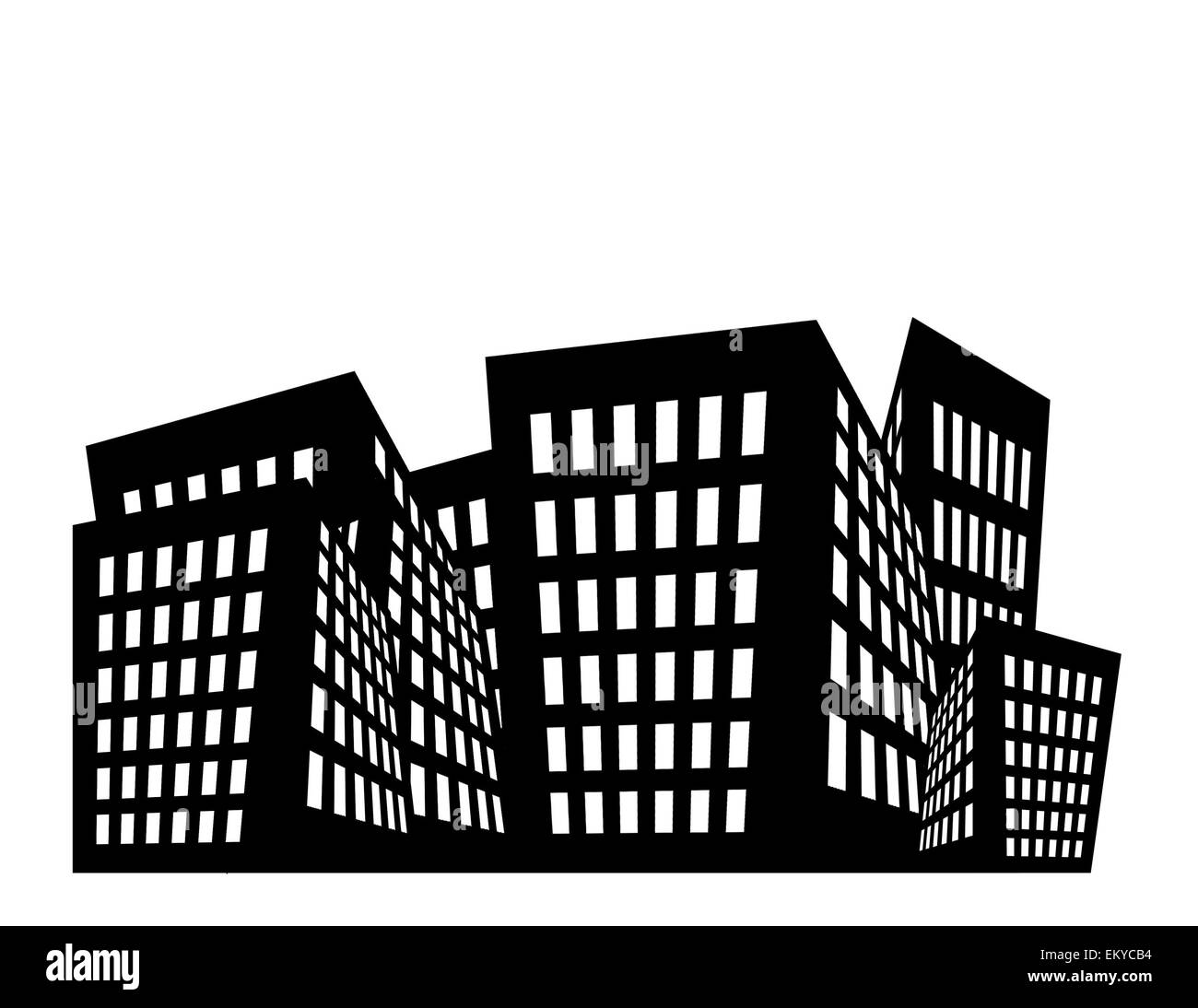 Illustration of black and white buildings with white space. Stock Photo