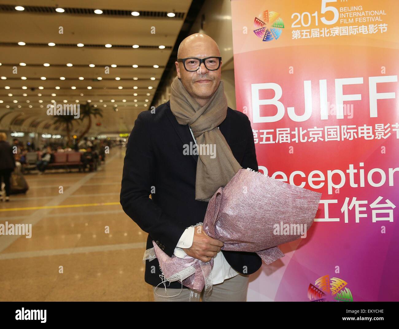 Beijing, China. 15th Apr, 2015. Russian film director, actor and producer Fedor Bondarchuk, also jury of the 5th Beijing International Film Festival, arrives at Beijing Capital International Airport in Beijing, capital of China, April 15, 2015. The festival will kick off on April 16. Credit:  Wang Shen/Xinhua/Alamy Live News Stock Photo