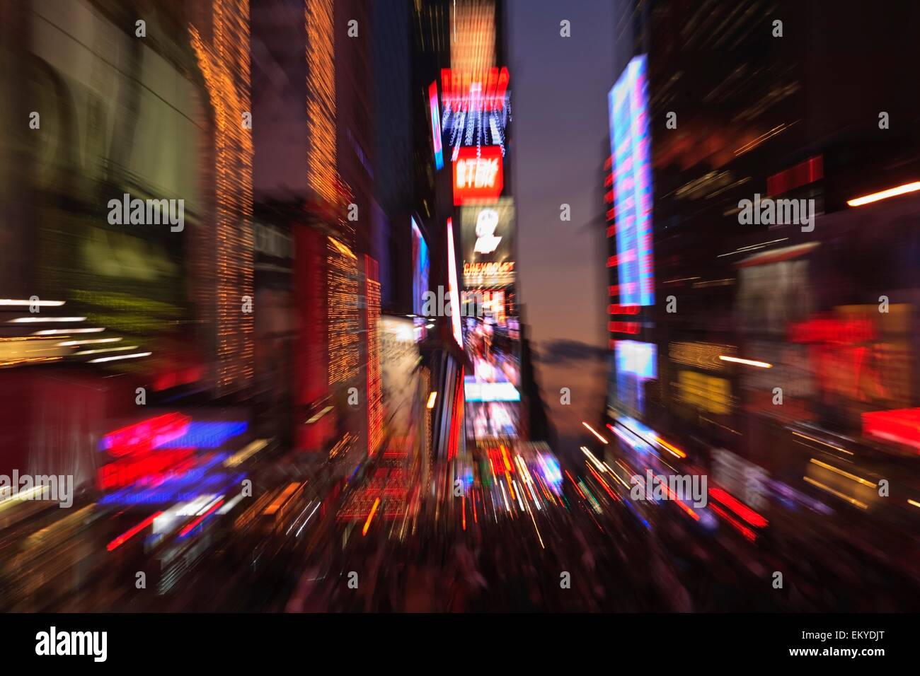 Zoomed Effect Of The Lights At Times Square; Manhattan, New York City, New York, Usa Stock Photo