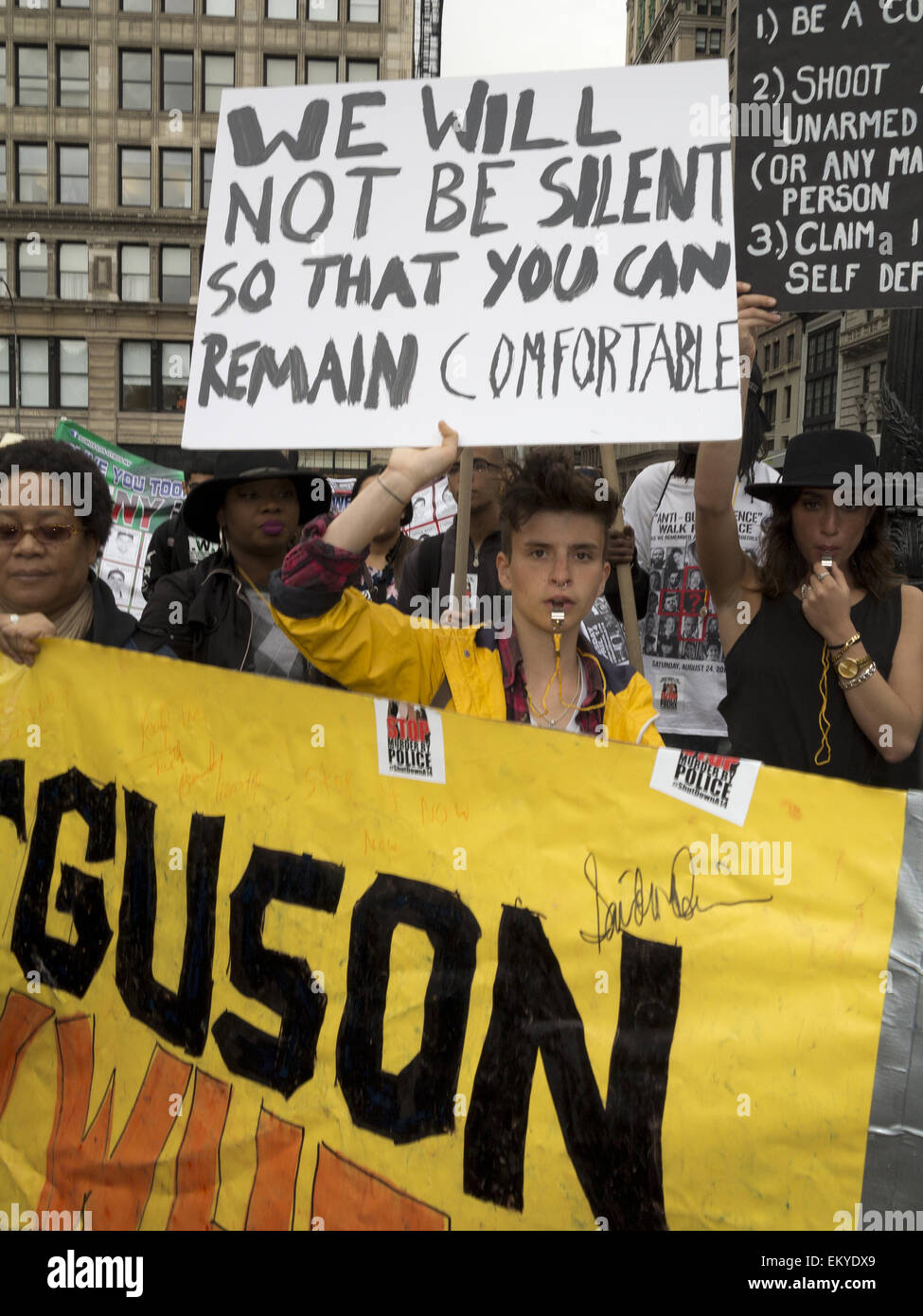 Protest against police brutality and the killing of unarmed black men at Union Square in NYC, April 14, 2015. Stock Photo