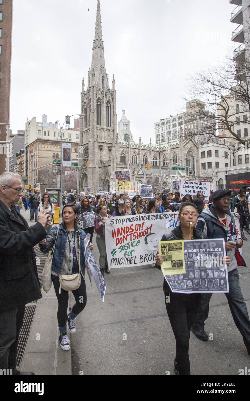 New York, New York, USA. 14th Apr, 2015. Thousands gathered in various US cities to send the message that murder by policemen of young men of color must stop now. Credit:  David Grossman/Alamy Live News Stock Photo