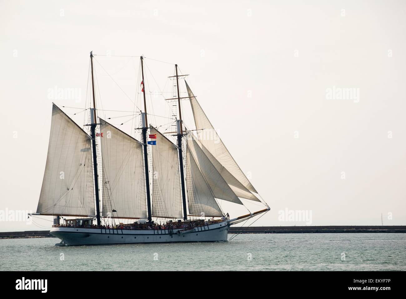 Tall Ship With Sails; Port Colborne, Ontario, Canada Stock Photo