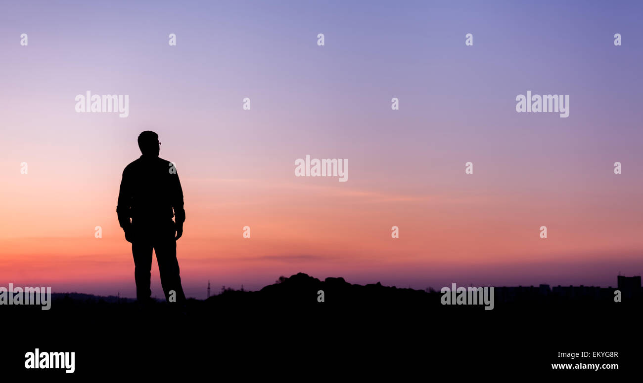 Silhouette Of Man And Beautiful Sky Element Of Design Summer Sunset Background Stock Photo Alamy