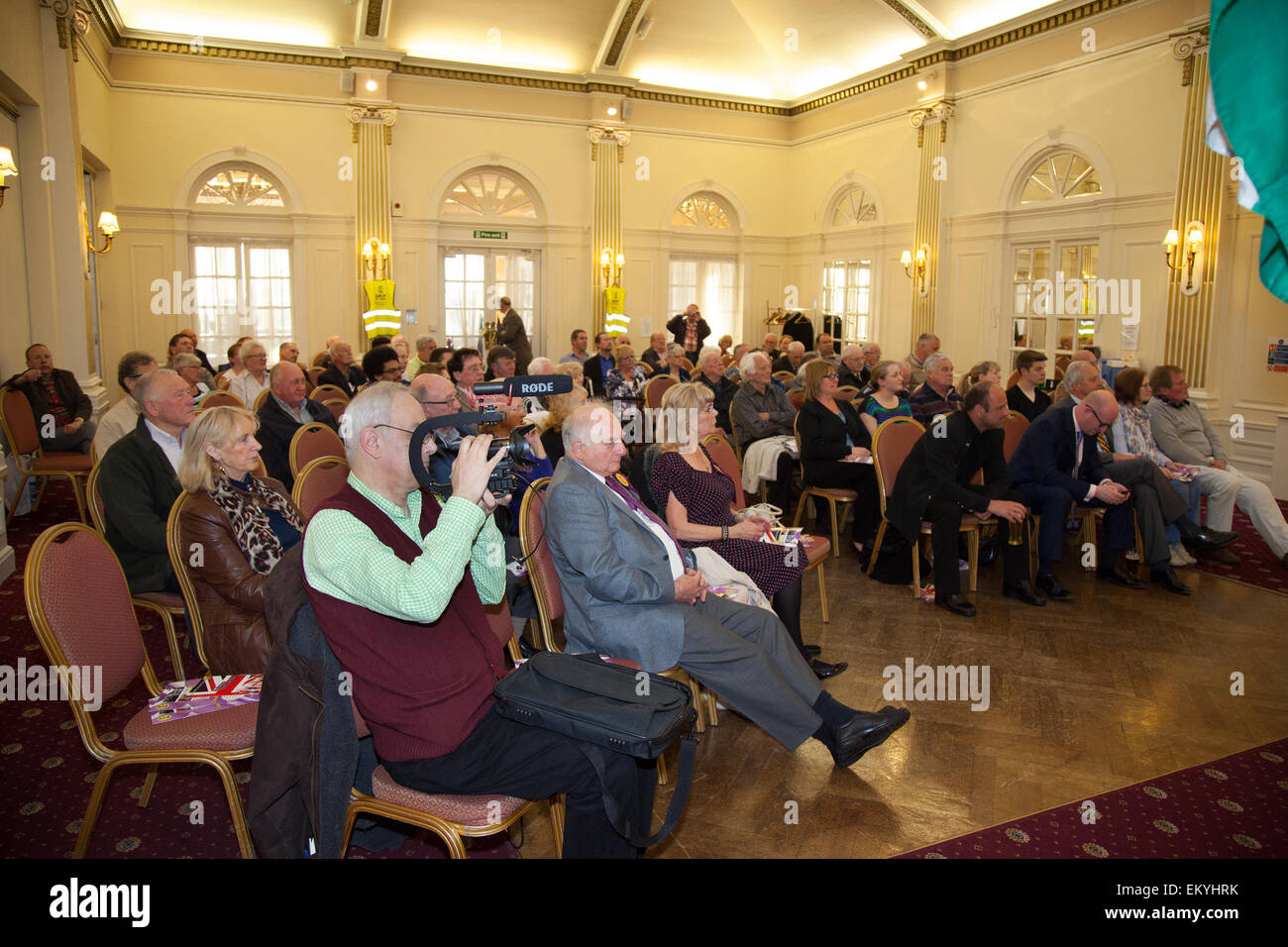 Southport, Merseyside, UK. 14th April, 2015. Neil Hamilton, UKIP Deputy Chairman (previously a controversial Conservative MP) addressing a members pre-election meeting held in the Royal Clifton Hotel. Stock Photo