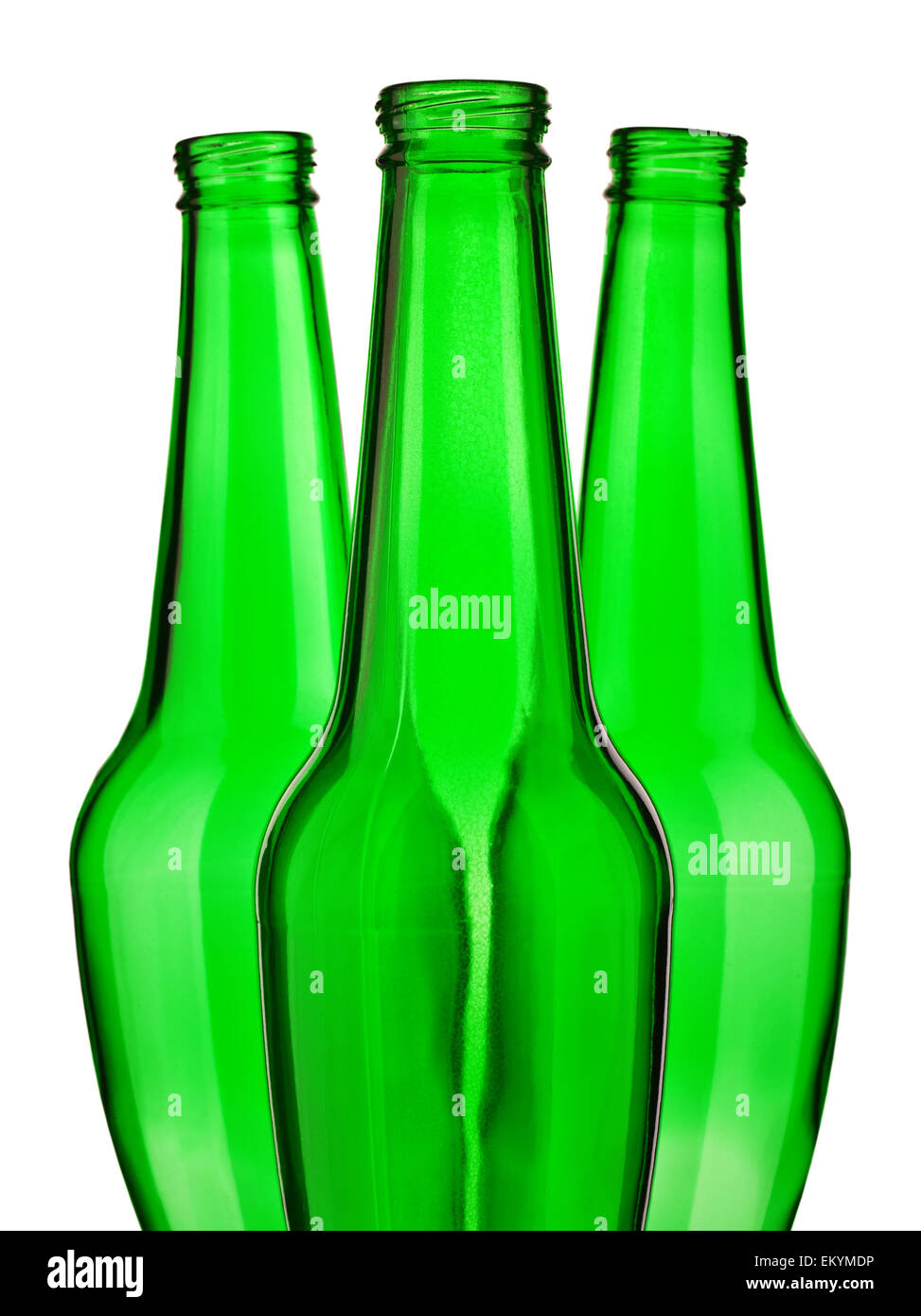 top of green beer bottle isolated Stock Photo