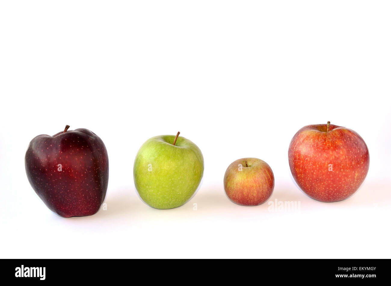 Four different apples - respect differences Stock Photo