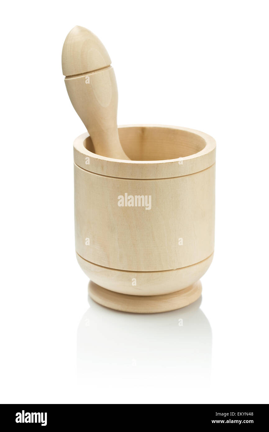 wooden pestle in mortar Stock Photo