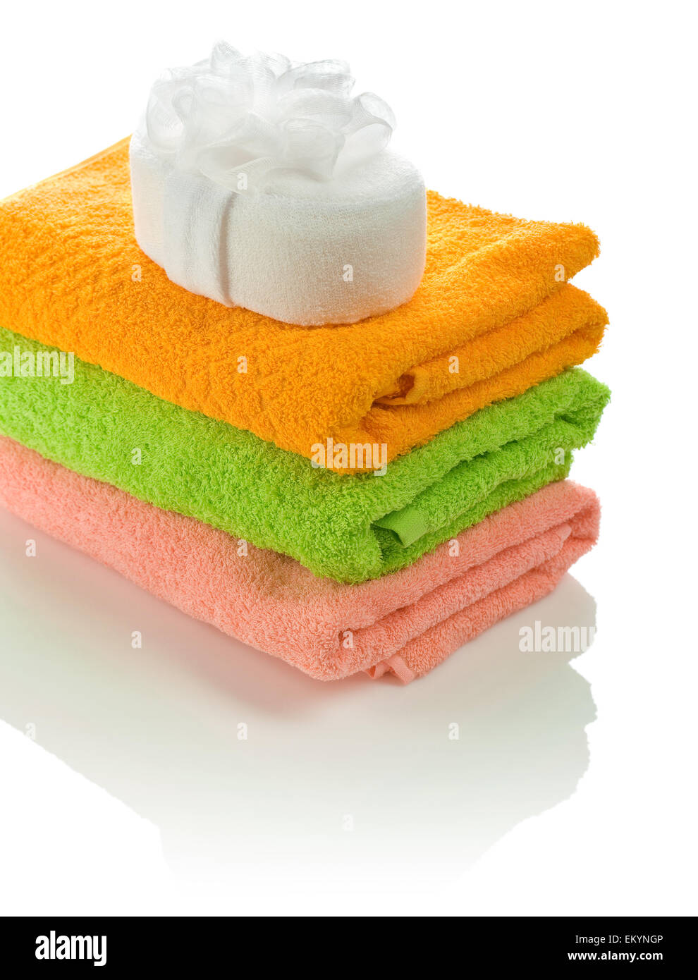 bath sponge on towels Stock Photo Alamy
