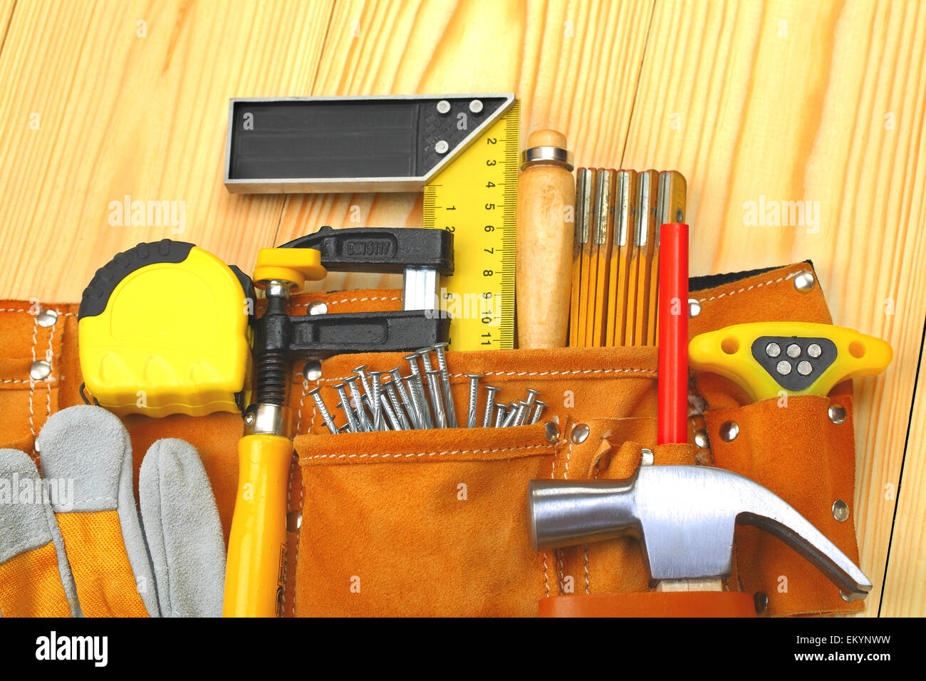 set of tools in belt Stock Photo Alamy