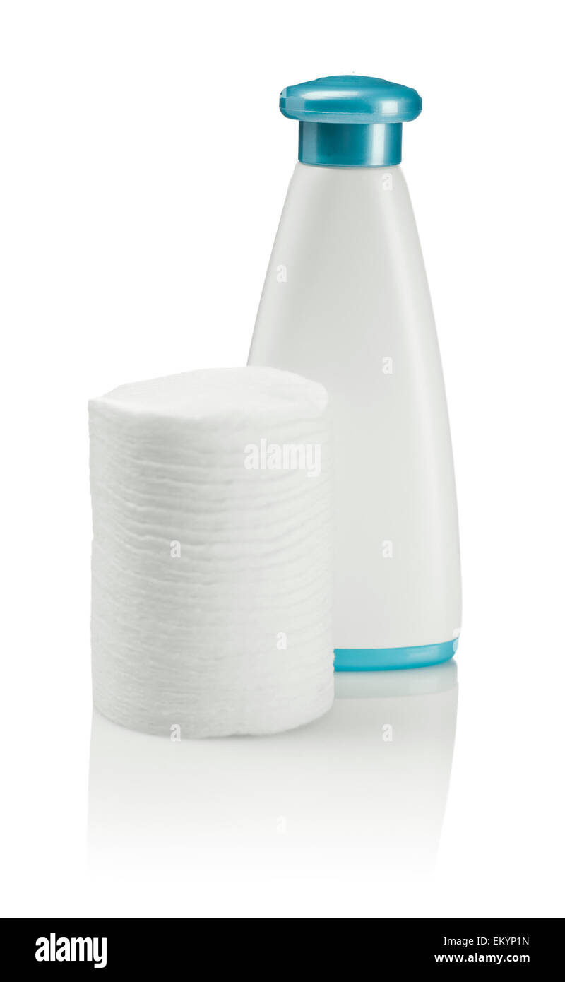 cotton pads and white bottle Stock Photo Alamy
