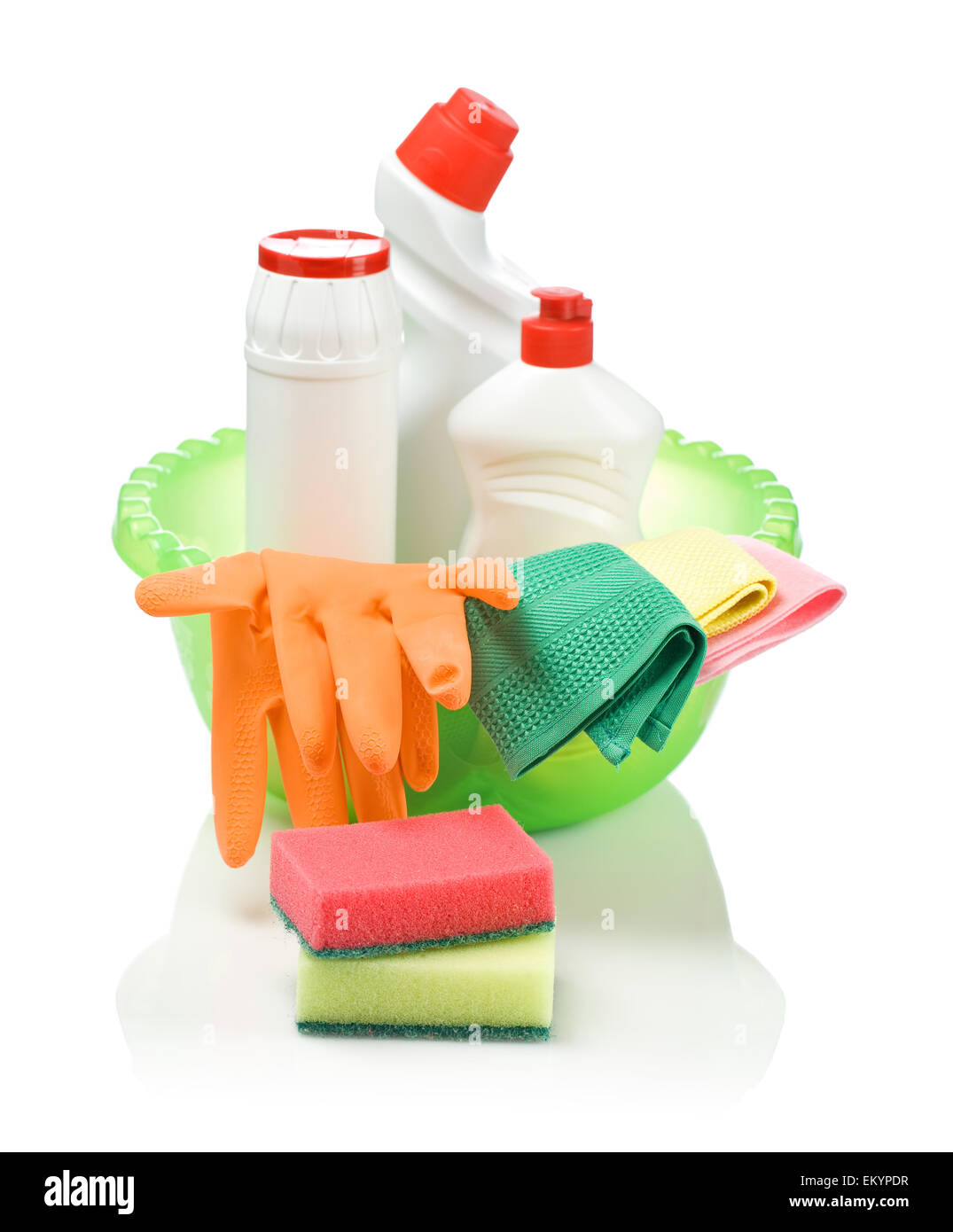 basin with cleaning means Stock Photo