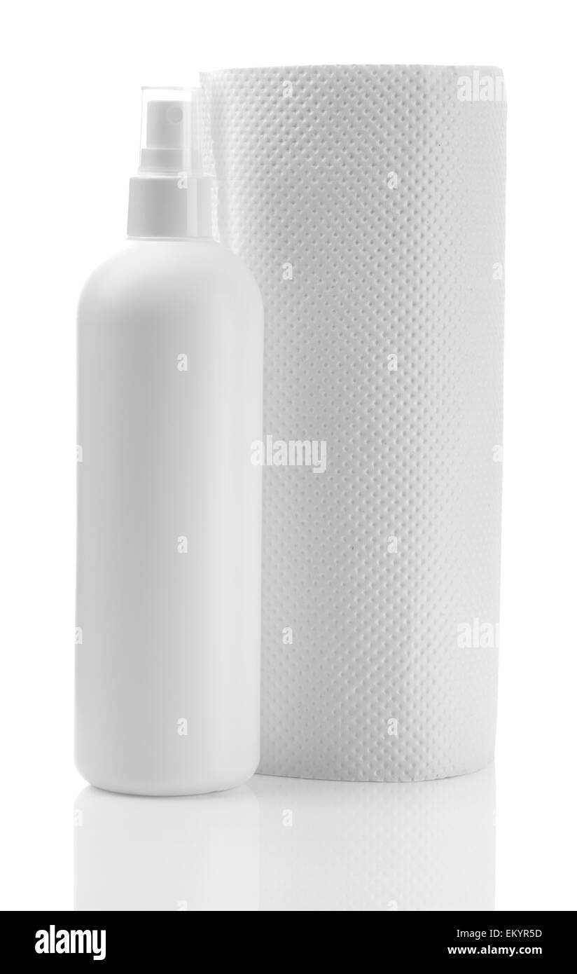 bottle and paper towel isolated Stock Photo Alamy
