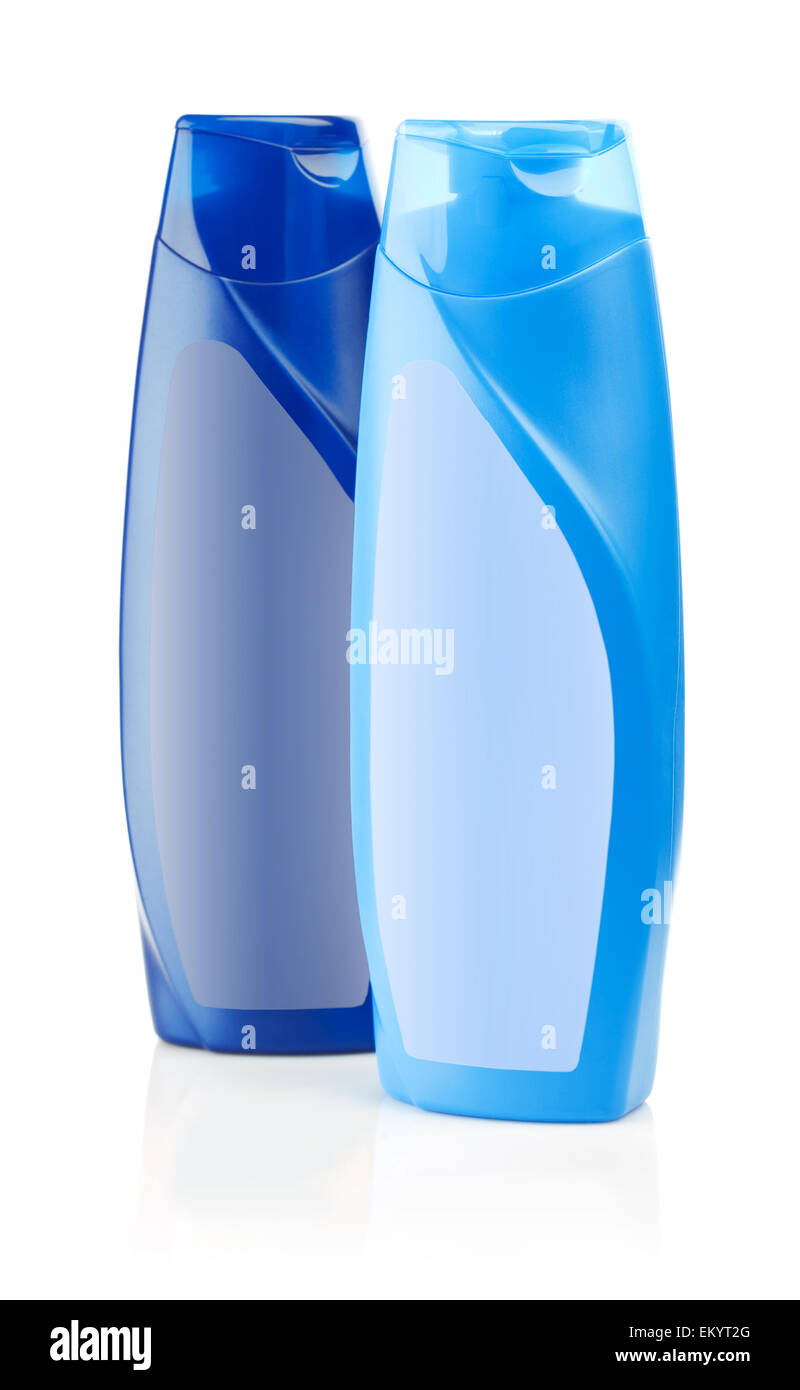 blue bottles of shampoo Stock Photo Alamy
