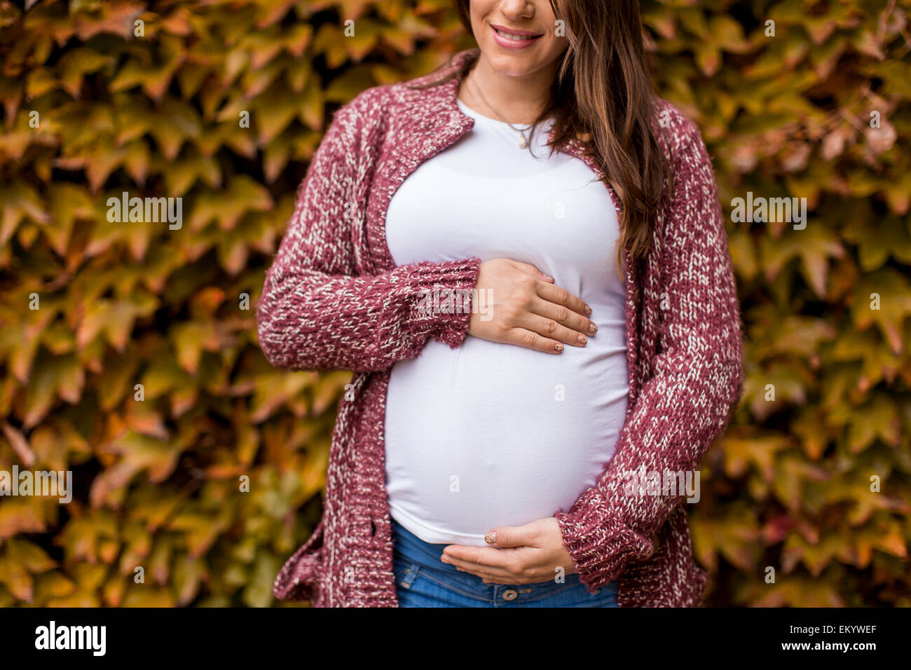 Young pregnant woman in the autumn park Stock Photo - Alamy