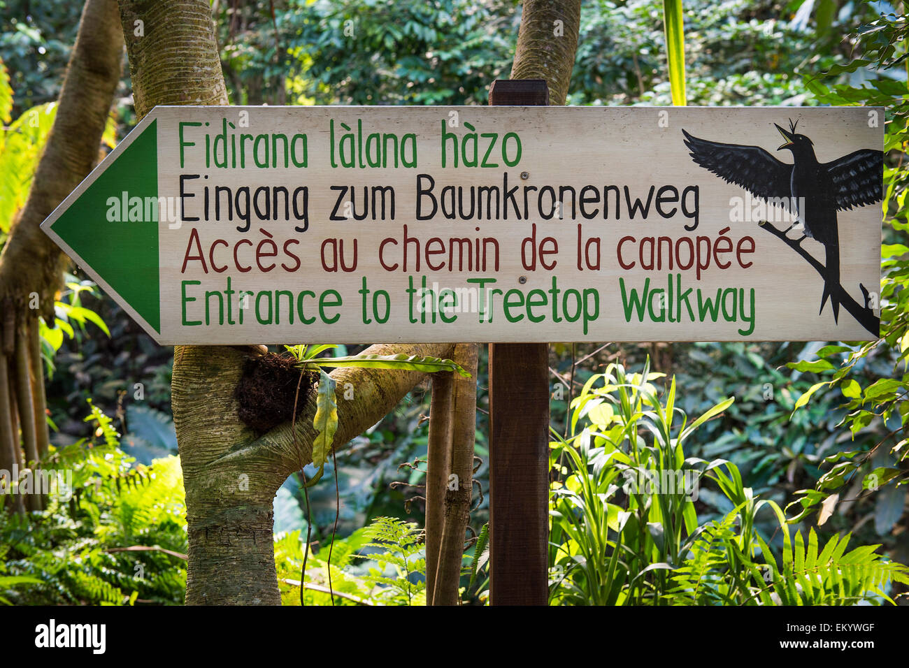 Treetop walkway sign, Masoala hall or Masoala kely, Zurich zoo, Switzerland Stock Photo
