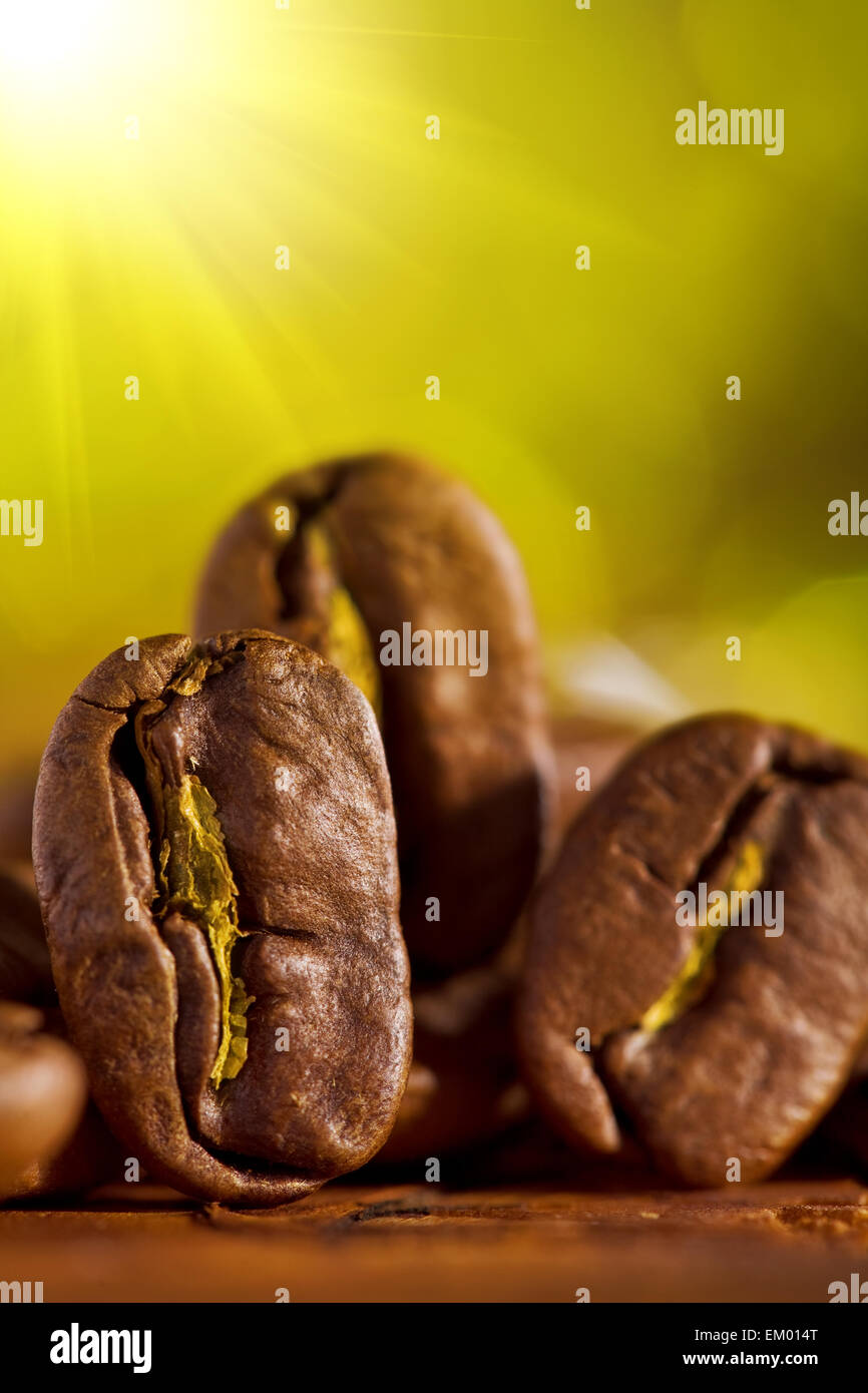 macroshot of coffee beans on the blurry background Stock Photo