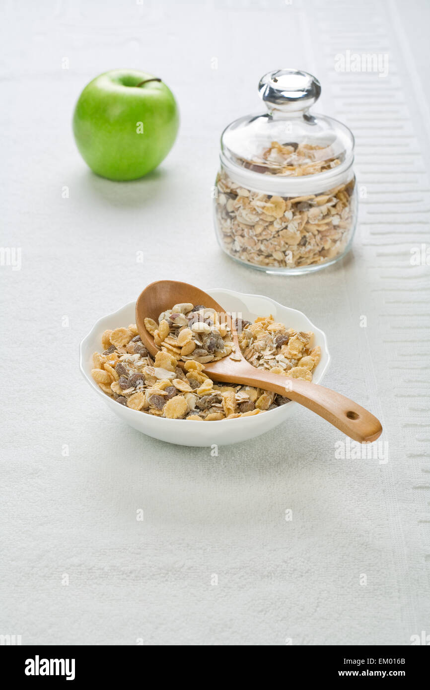 muesli and green apple Stock Photo Alamy