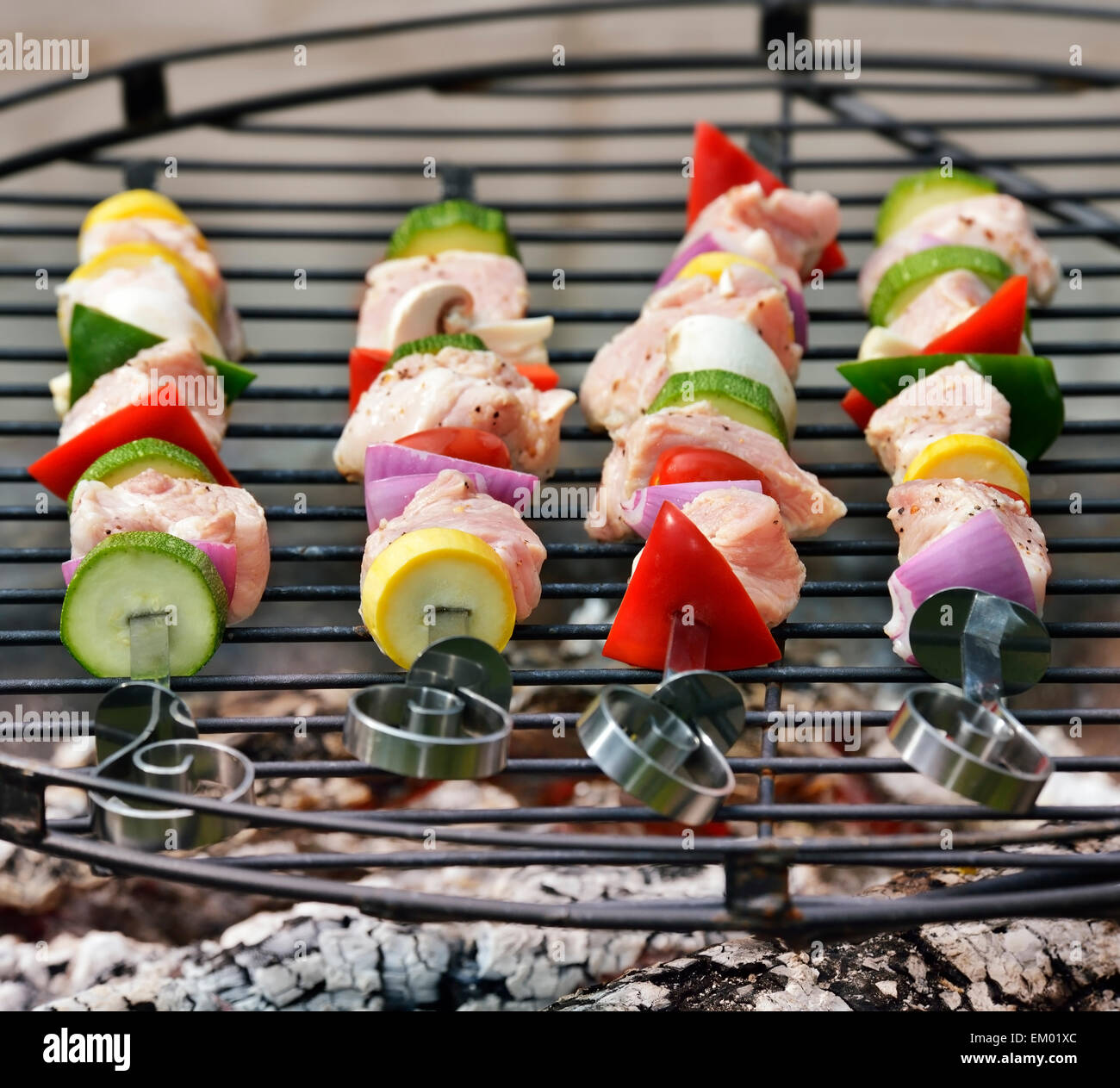 Ham Kabobs On The Grill Stock Photo Alamy