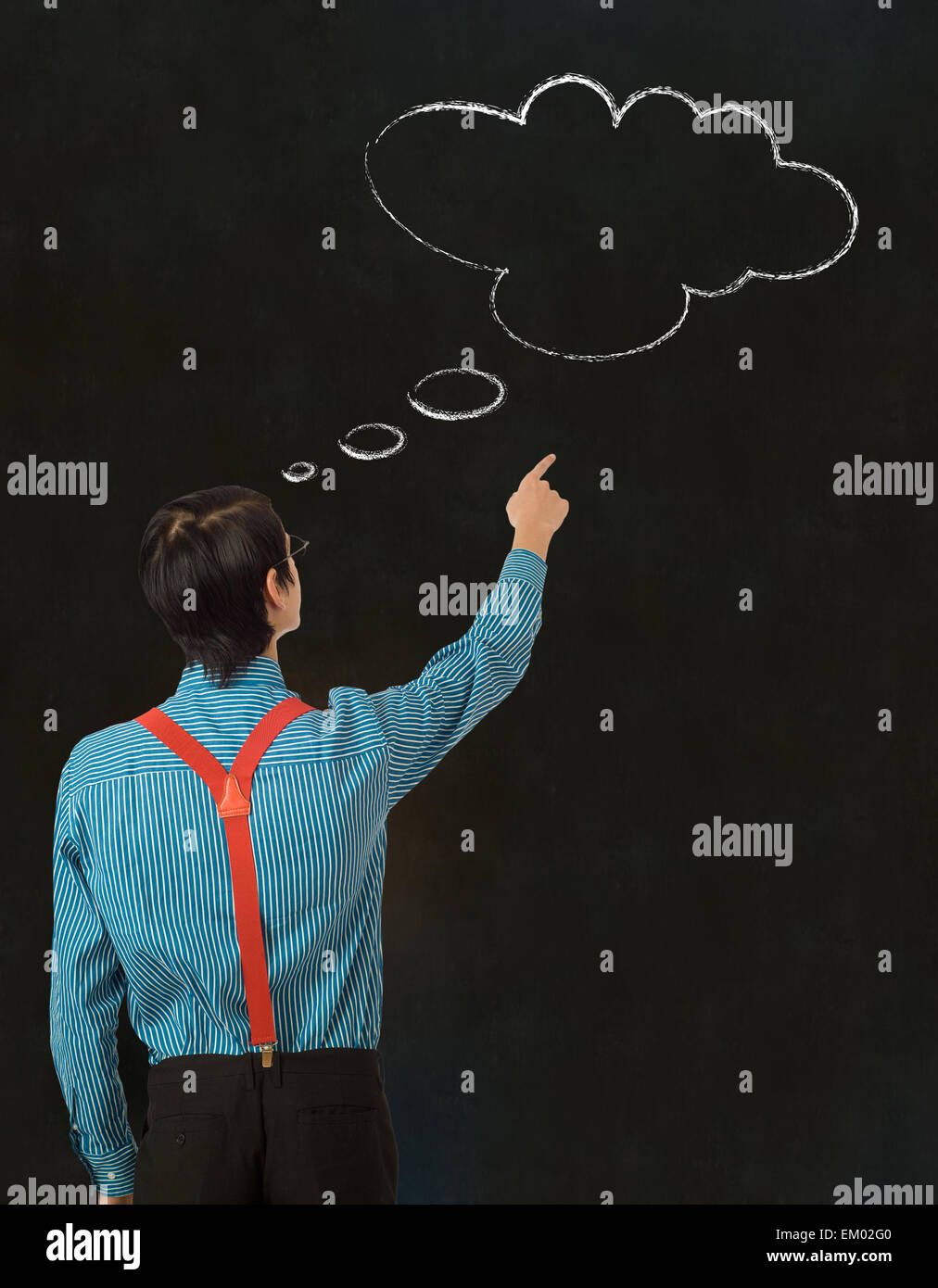 Nerd geek businessman thinking chalk cloud blackboard background Stock ...