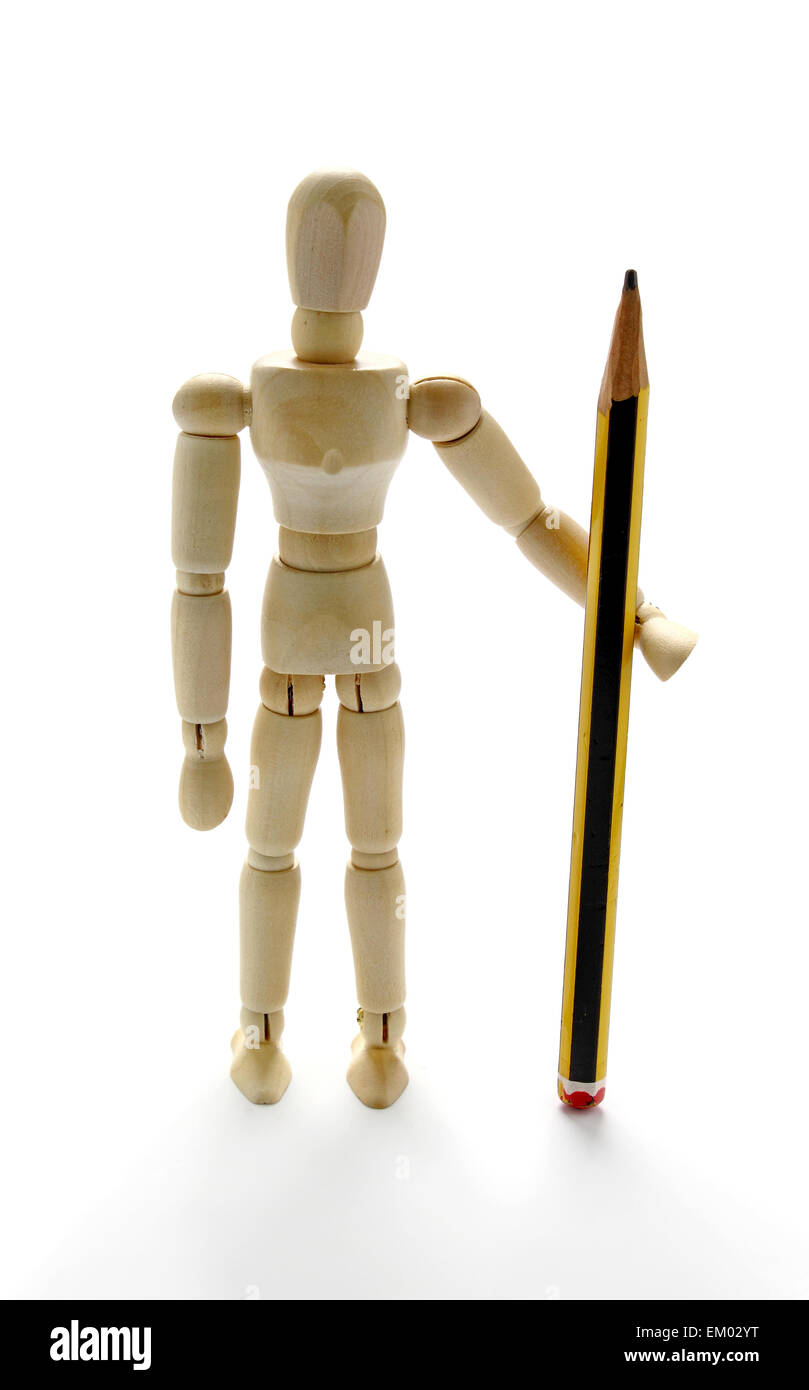 Premium Photo  Wooden mannequin holding a pencil. drawing or