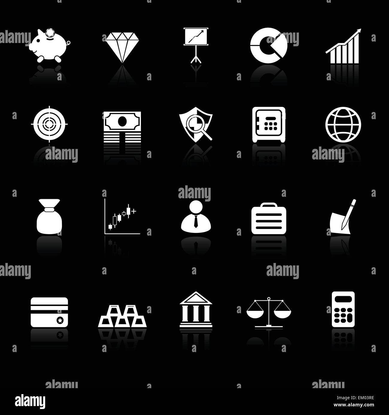 Finance icons with reflect on black background, stock vector Stock ...