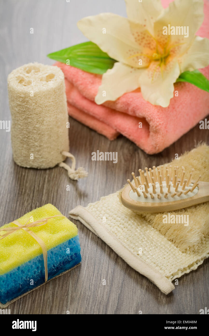 accessories for taking bath Stock Photo - Alamy