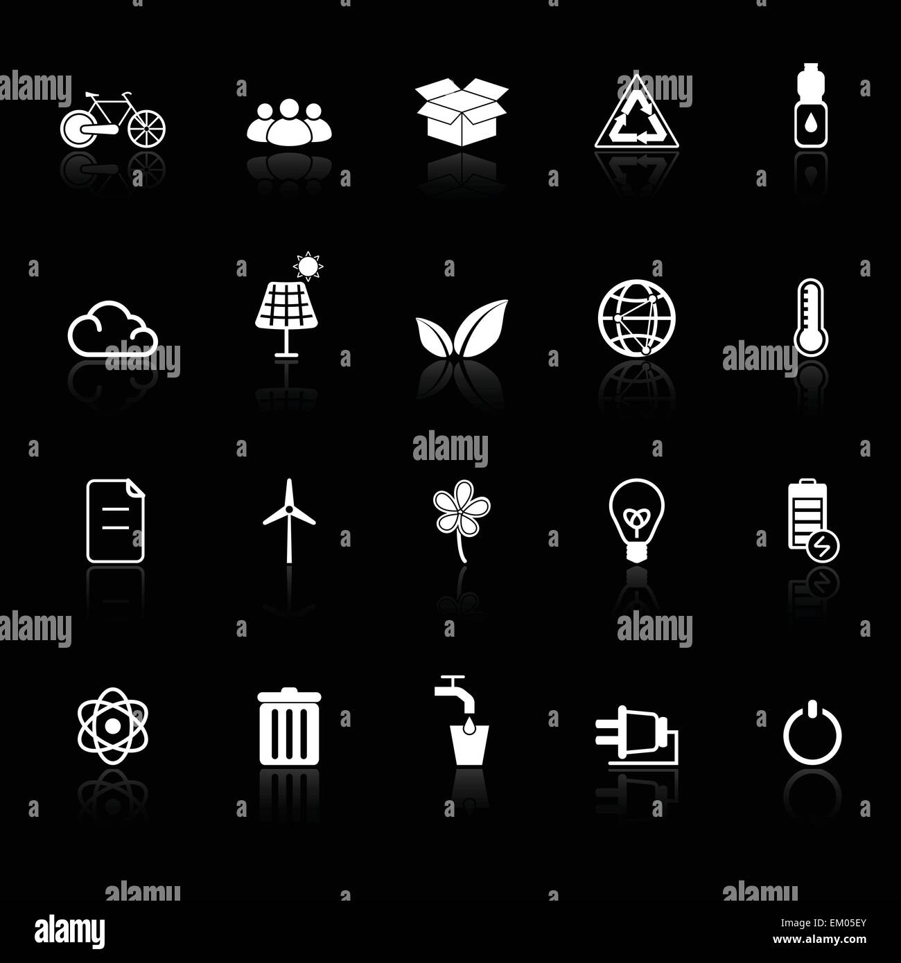 Ecology icons with reflect on black background, stock vector Stock ...