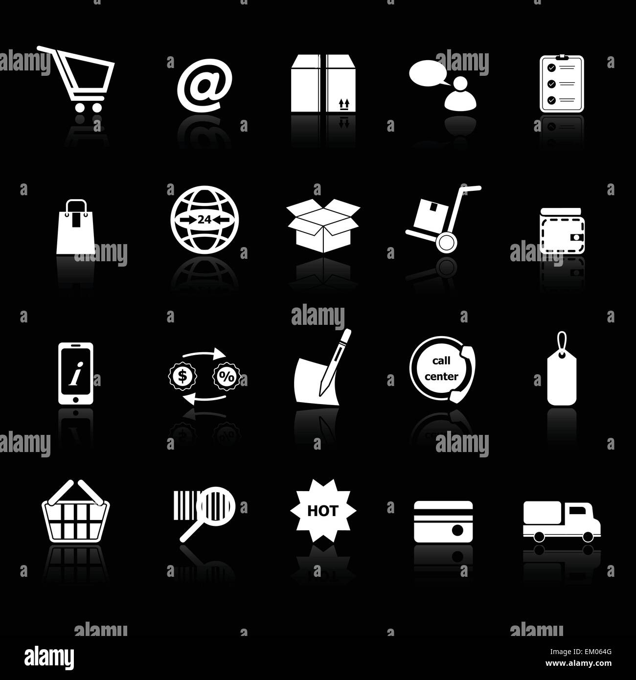 Ecommerce icons with reflect on black background , stock vector Stock ...