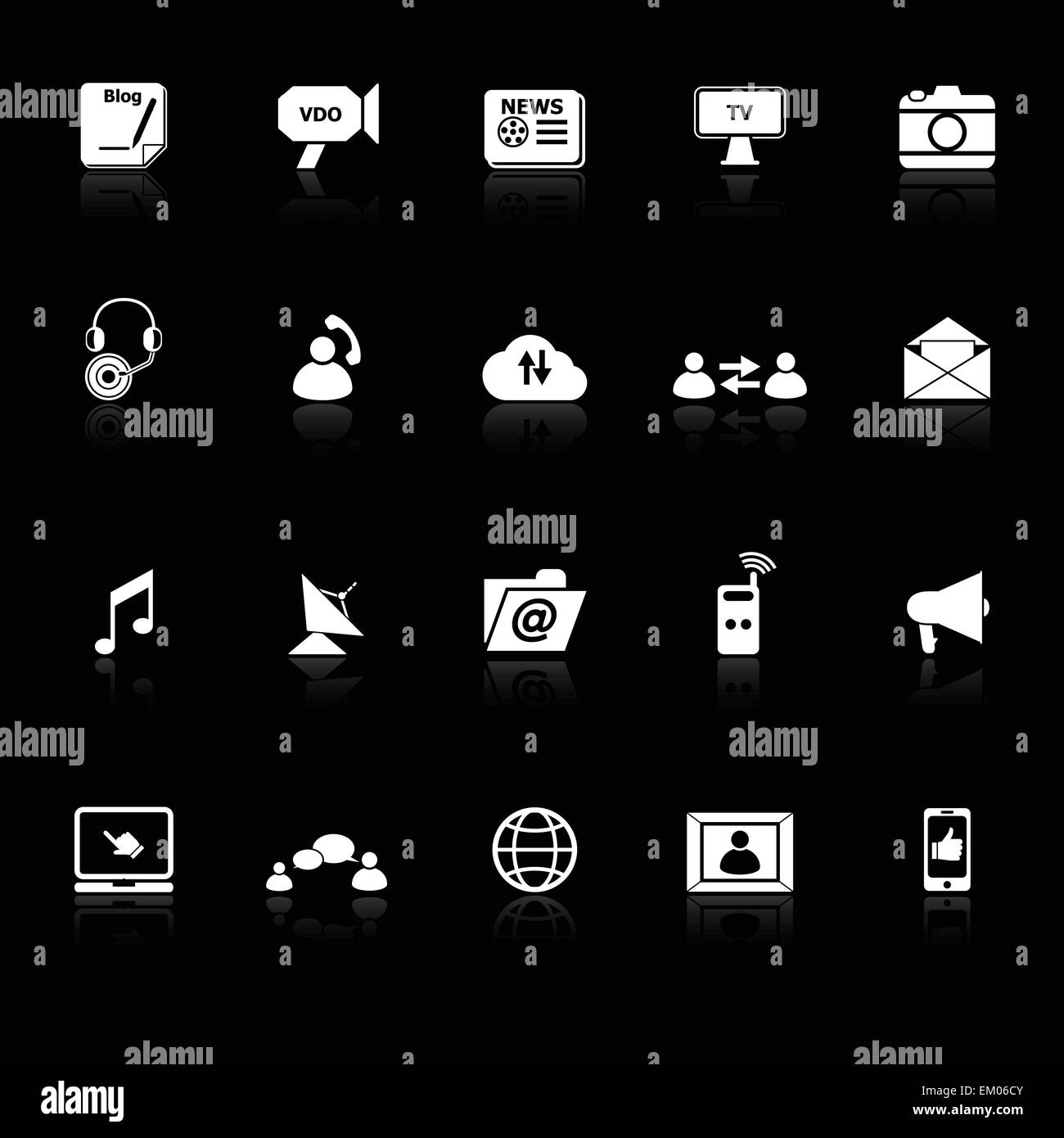 Media icons with reflect on black background, stock vector Stock Vector ...