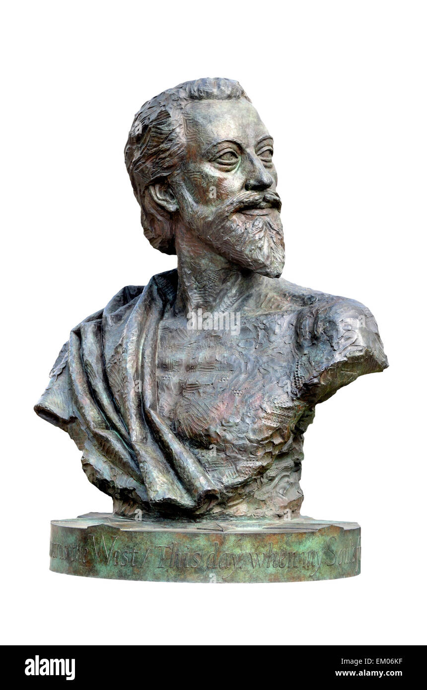 London, England, UK. Bust (by Nigel Boonham, 2012) of John Donne (1572-1631; poet and Dean of St Paul's Cathedral) cut-out Stock Photo