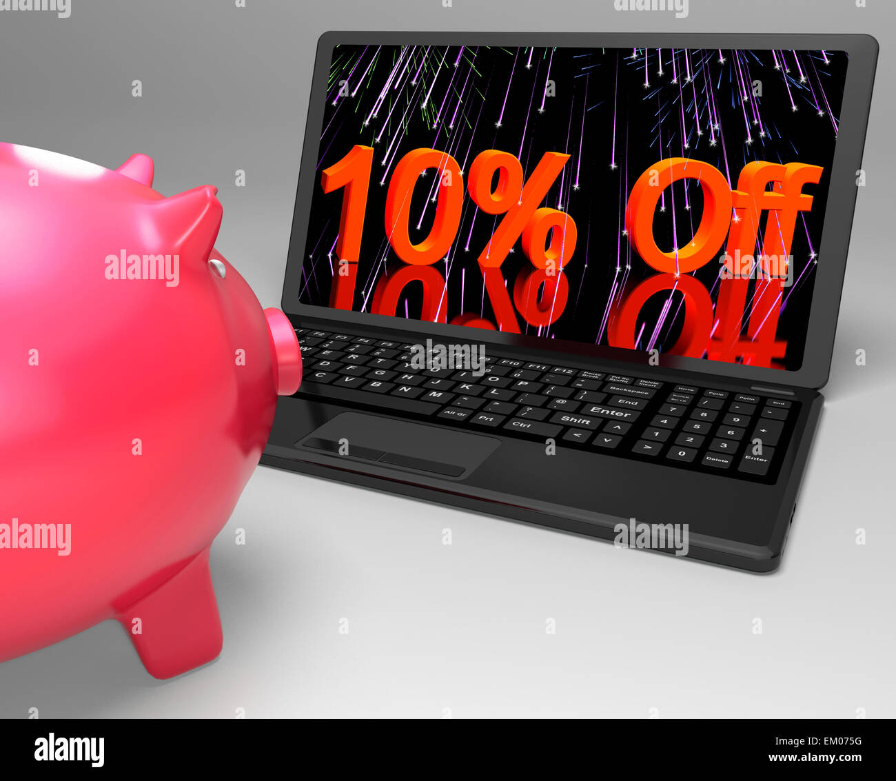 Ten Percent Off On Laptop Showing Reduced Prices Stock Photo Alamy