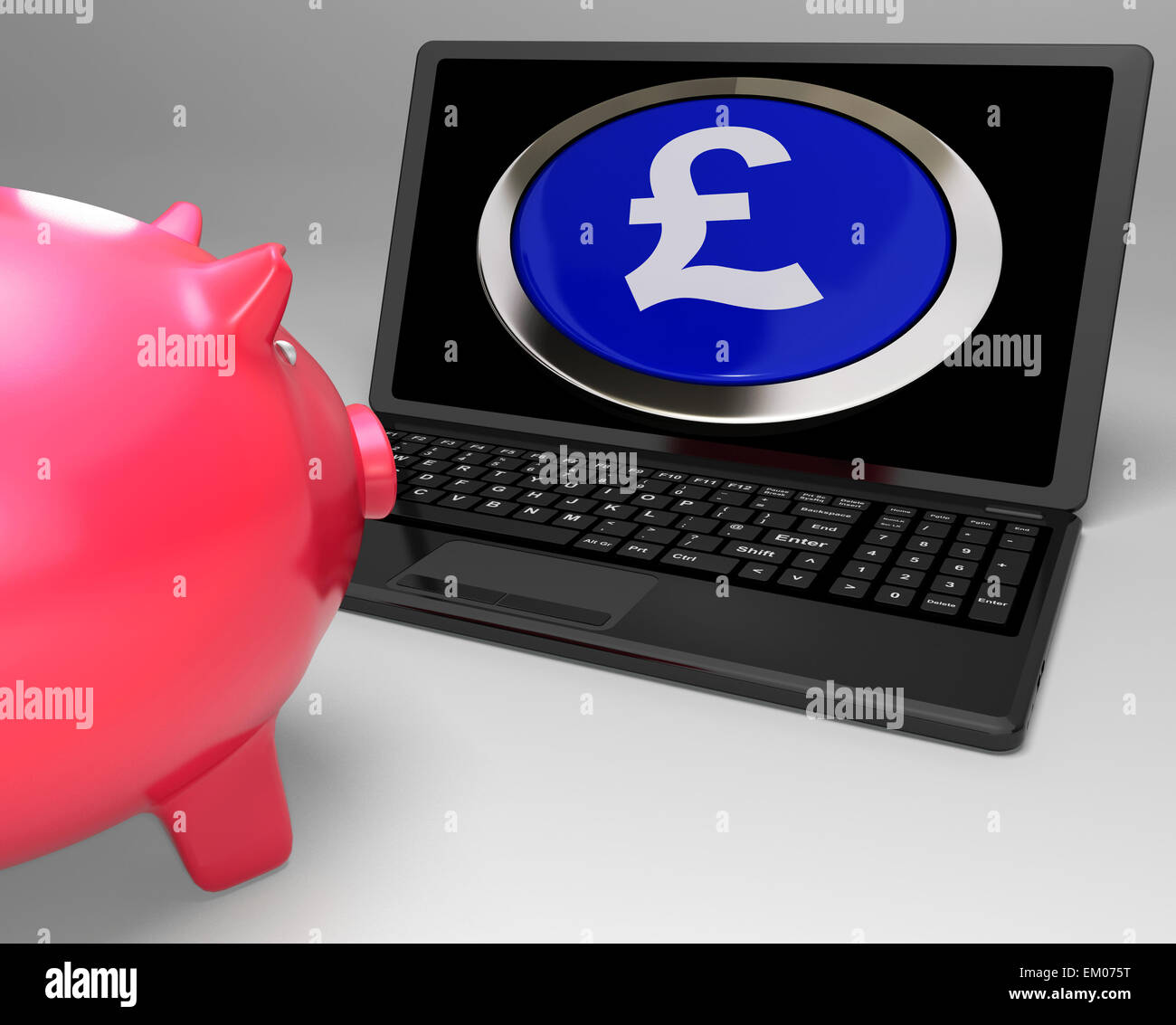 Pound Symbol Button On Laptop Shows Earnings Stock Photo