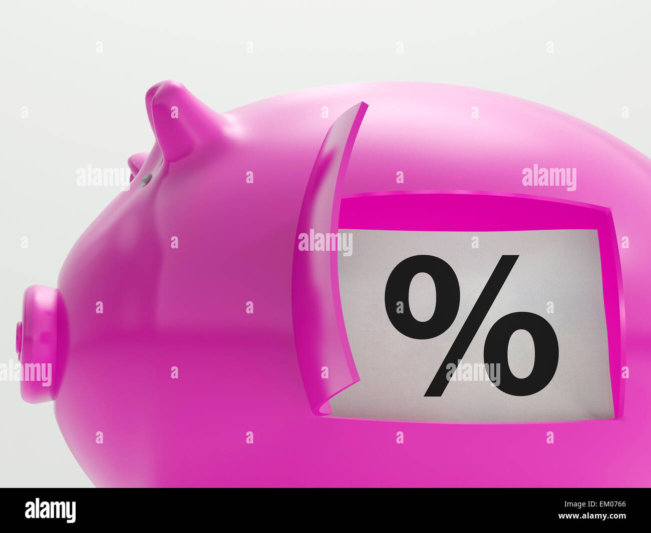 Percent In Piggy Shows Saving And Investment Stock Photo