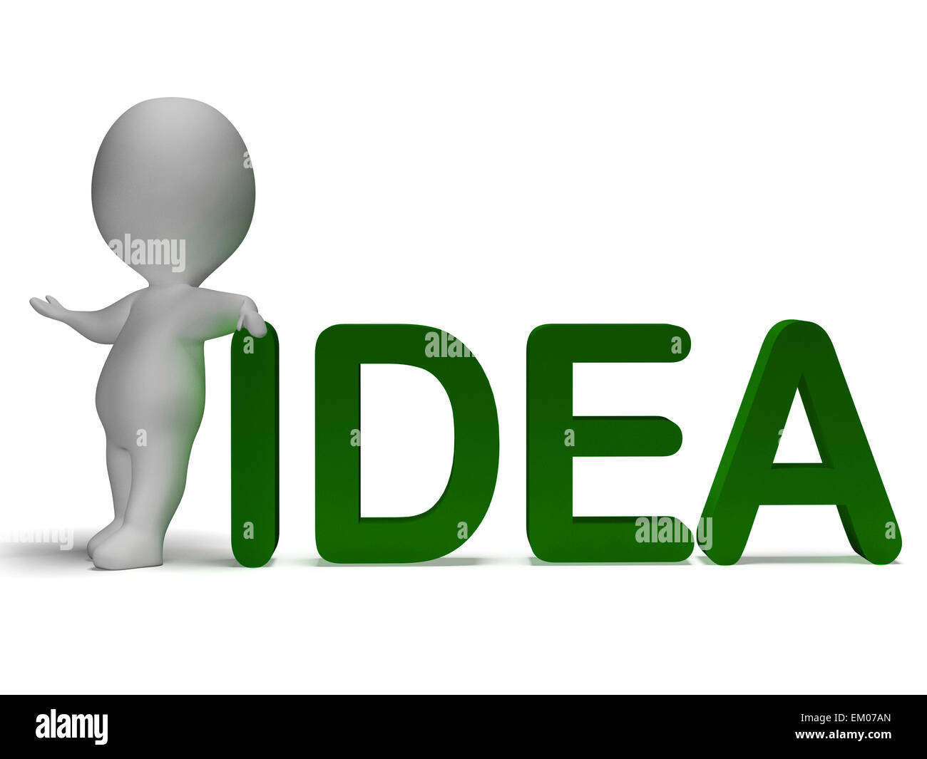 Idea Word And 3d Man Shows Thinking And Invention Stock Photo