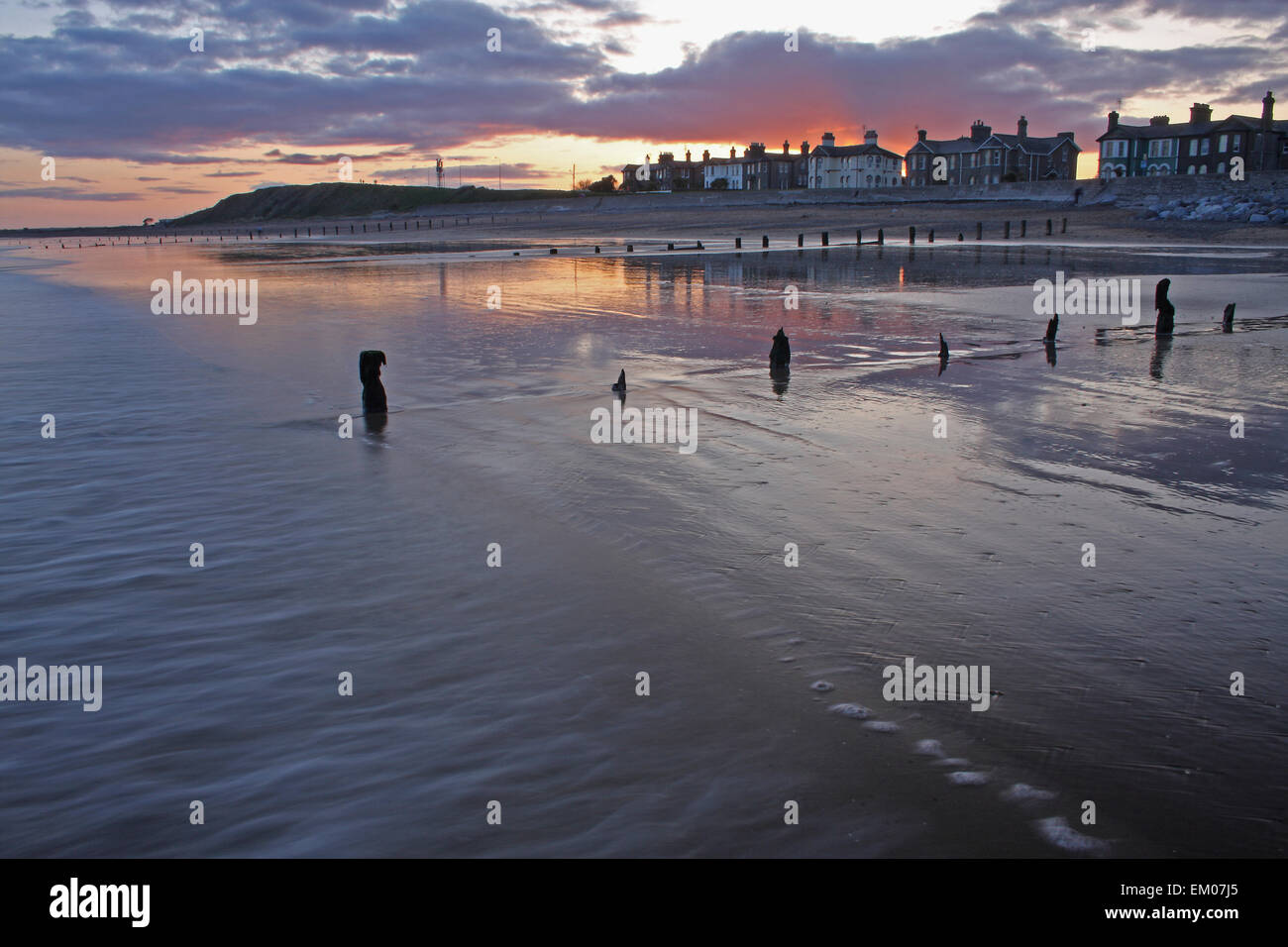 Beach Waterfront At Sunset; Youghal Beach, East Cork, Ireland Stock