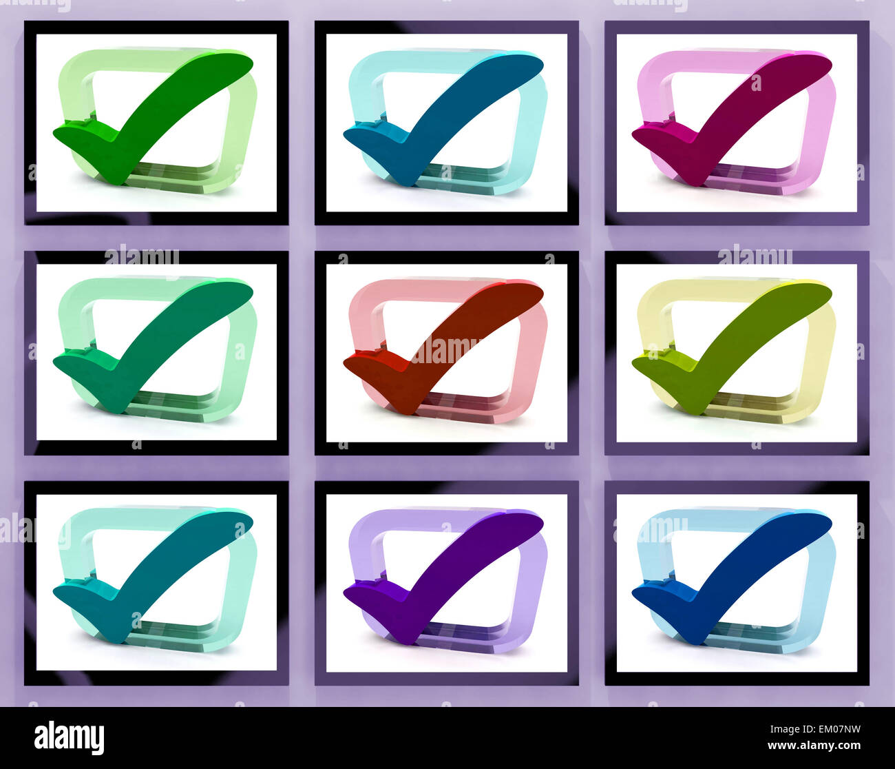 Check Marks On Monitors Shows Customers Satisfaction Stock Photo - Alamy