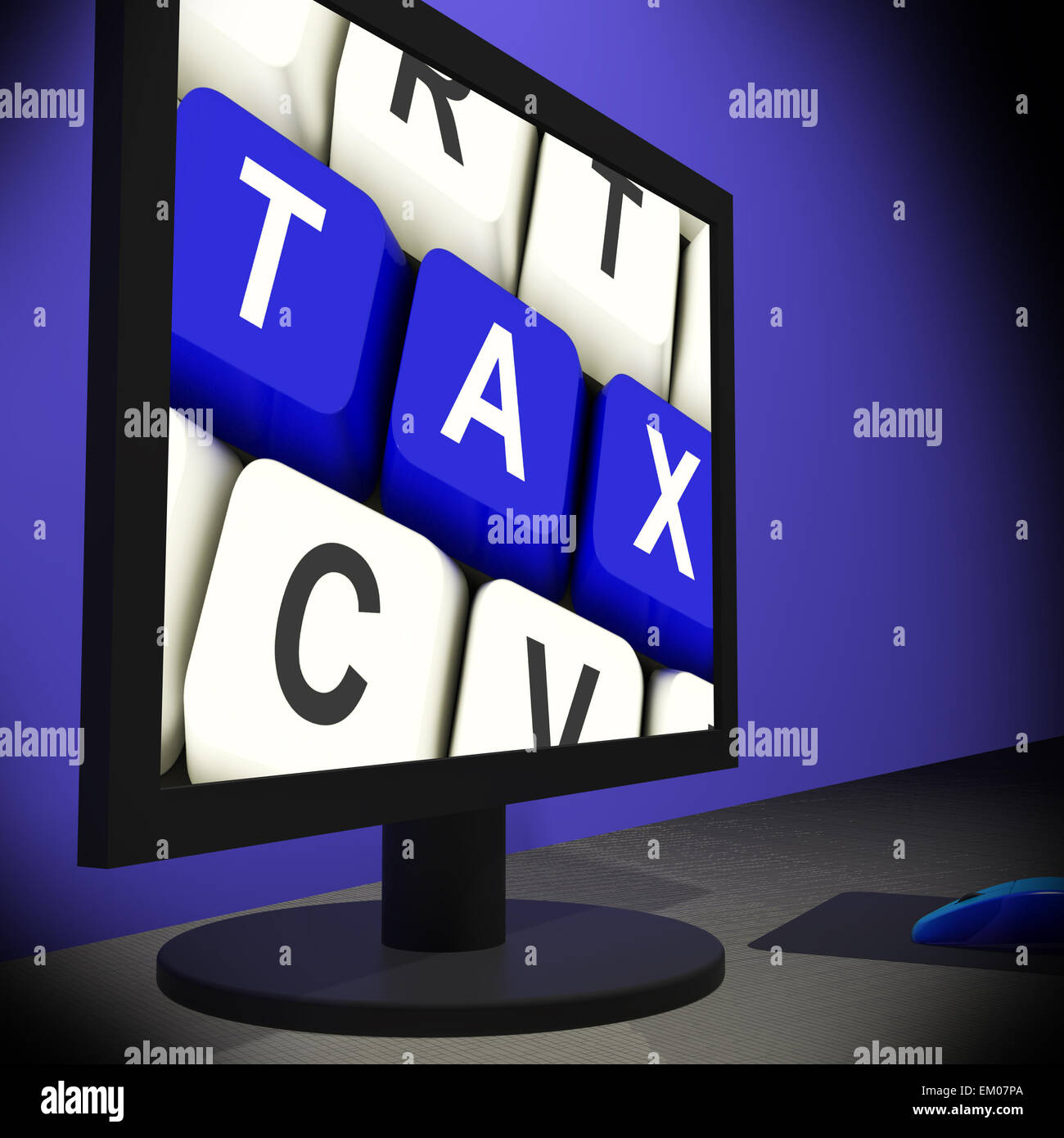 Tax On Monitor Showing Taxation Stock Photo