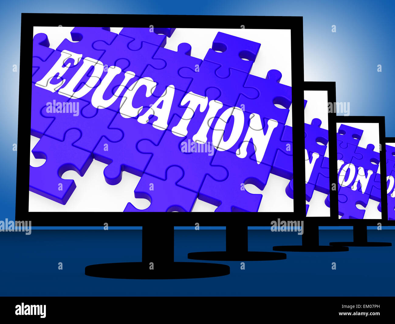 Education On Monitors Showing Learning Stock Photo
