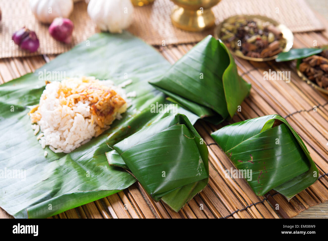 Nasi lemak wrapped with banana leaf Stock Photo Alamy