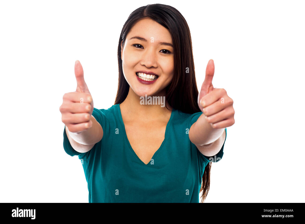 Attractive woman showing double thumbs up Stock Photo Alamy
