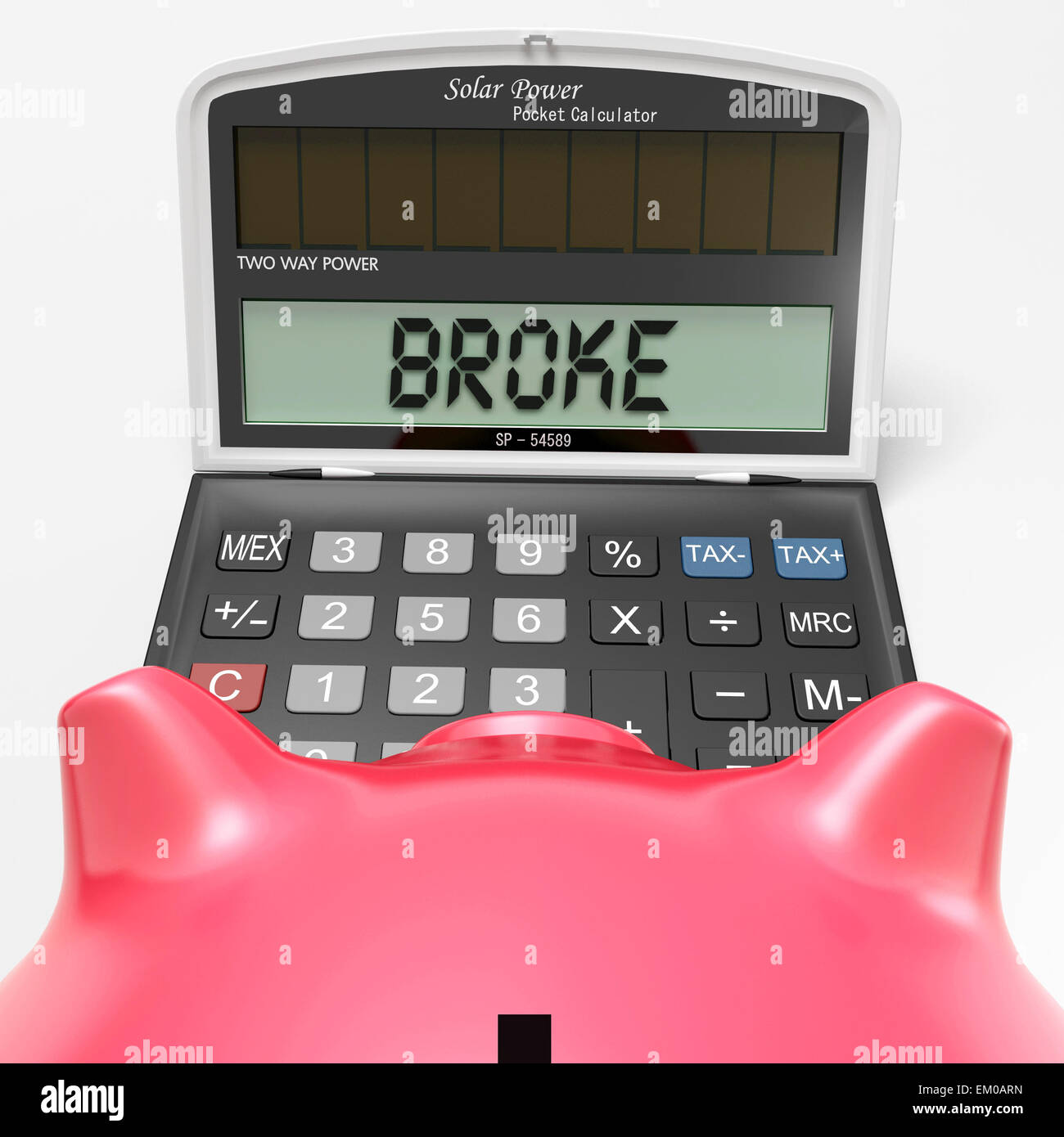 Broke Calculator Shows Credit Trouble And Debt Stock Photo