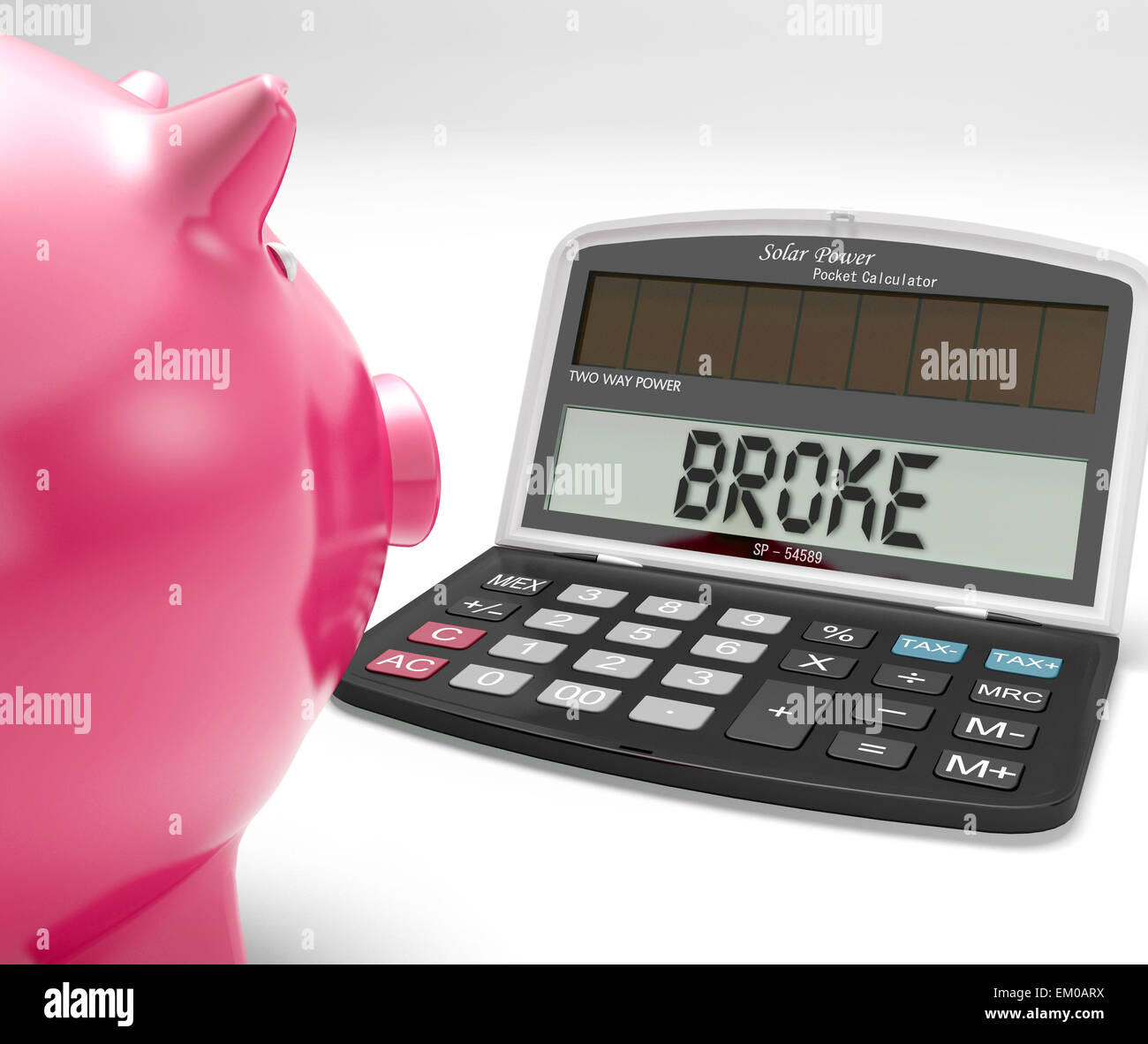 Broke Calculator Shows Financial Problem And Poverty Stock Photo