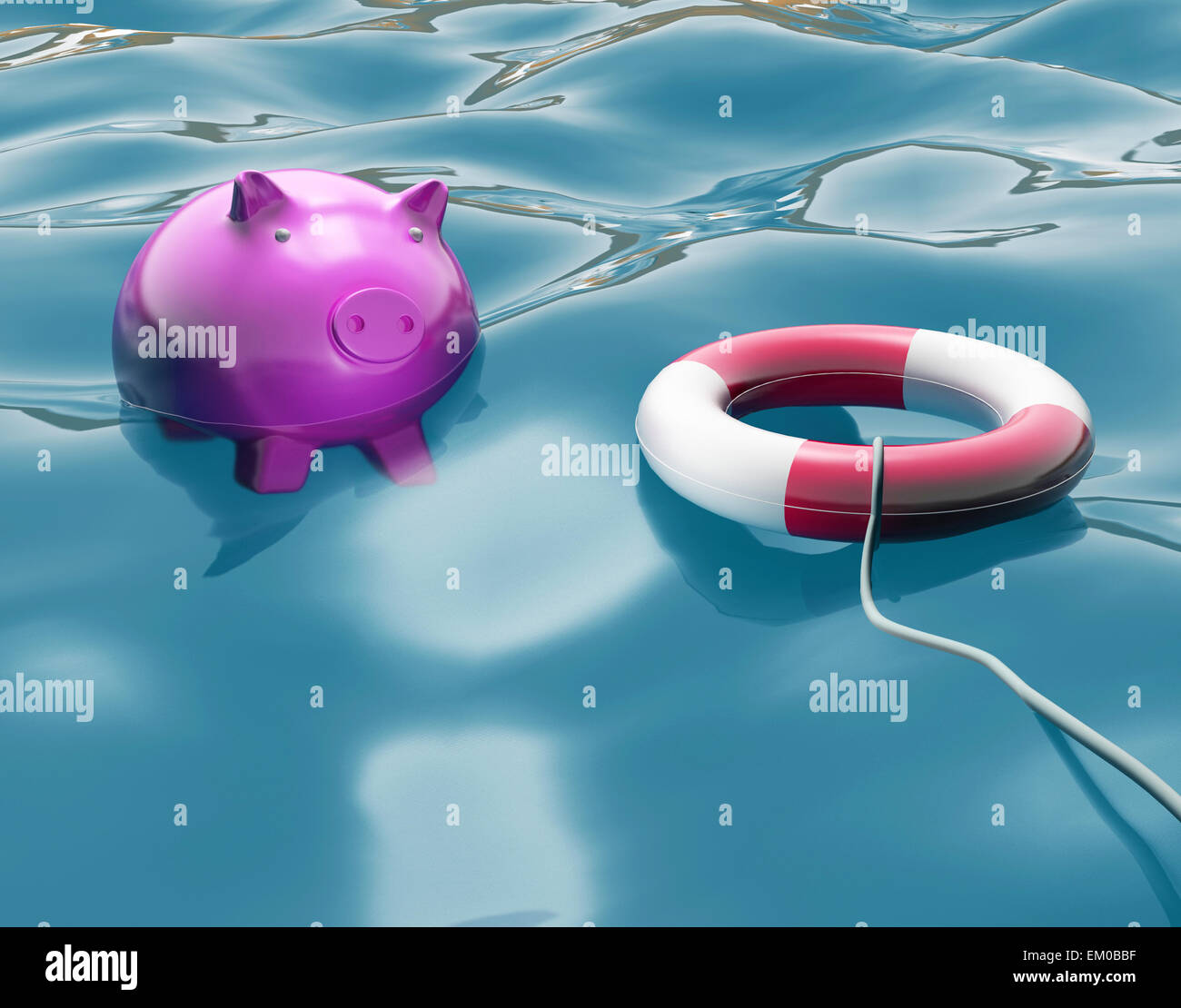 Piggy With Lifebuoy Shows Life Savings Protected Stock Photo