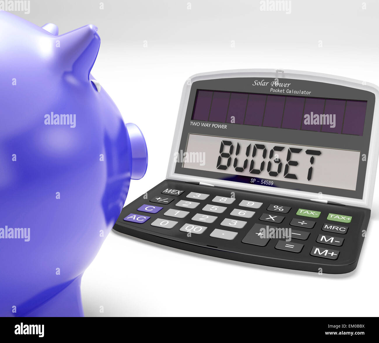 Budget Calculator Shows Spending And Costs Management Stock Photo