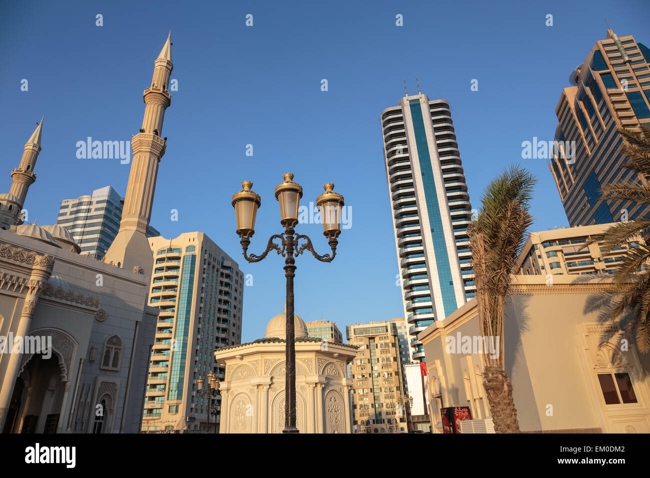 Mosque at sunrise in Sharjah, United Arab Emirates Stock Photo