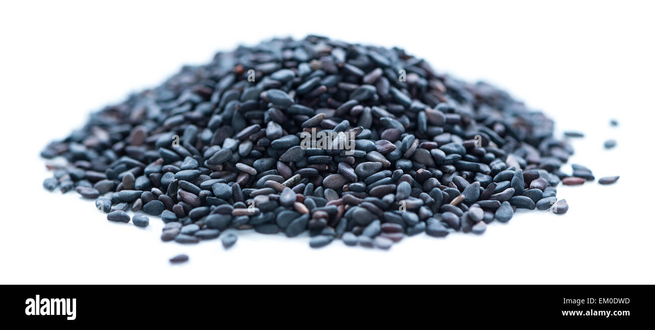 Portion of black Sesame isolated on white background Stock Photo - Alamy