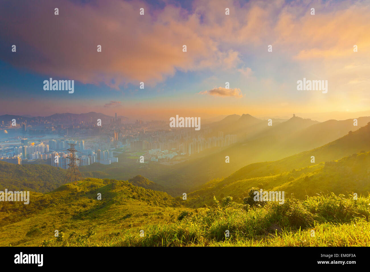 Sunset mountain in Hong Kong downtown Stock Photo - Alamy